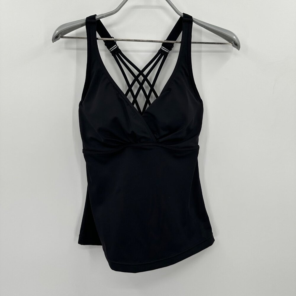 Prana Kayana D-Cup Tankini Swim Top in Black sz 32D (XS) with removable cups